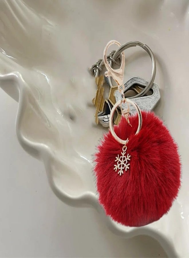 Borhmty Furry Fluffy Keychain for Backpack Bag Purse Christmas Furrry Ball Keychain for Women Red Snow Artificial Fur Ball Keychain Christmas Gifts for Women Girls Sister Bestie Purse Keychain Charms - Image 5